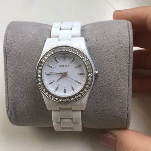 DKNY white watch with crystal detail